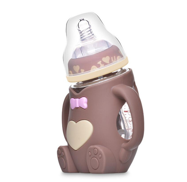 Maternal and Child Supplies Wide-bore Silicone Baby Bottle Baby Shatter-resistant Anti-flatulence Newborn Feeding Glass Bottle Free Shipping