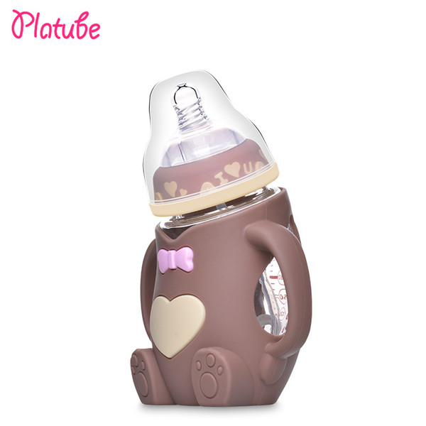 2019 New Transparent Baby Feeding Bottle Cotton Bear 45 Degree Scientific Breastfeeding Anti-fall Anti-flatulence Anti-choke