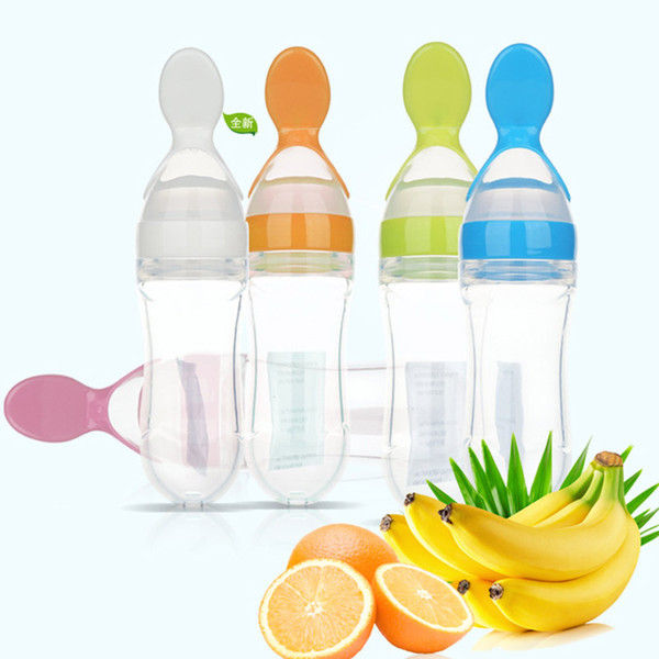 90ml Silicone Baby Spoon Training Infant Feeding Rice Cereal Squeeze Baby's Bottle Weaning Food Feeder Supplement Tableware