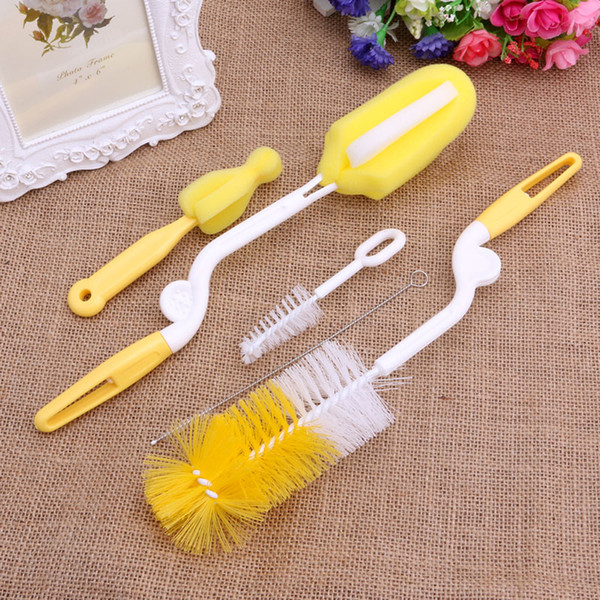 5Pcs Baby Milk Feeding Bottle Brush Handly Portable Nylon and Sponge Tube Cleaner Random Color