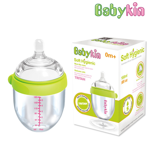 Babykin 180ML(8fI oz) Tritan Breast Tactility Feeder Big Mouth Silicone Baby Bottle with Handle Simulation of Nipple Design