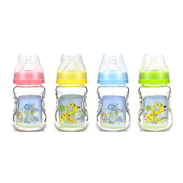 150ML Baby Cartoon Glass Milk Wide Mouth Bottle Juice Bottle Baby Drink Milk BPA Free