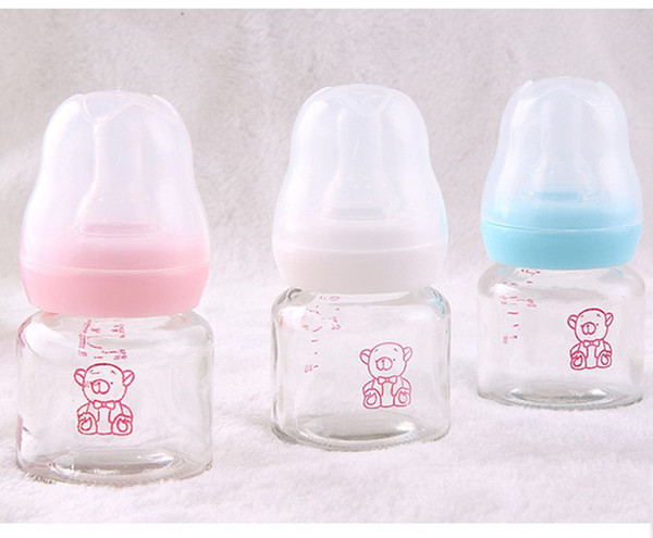 Wholesale-Cute Baby Glass Bottle W Brush Infant Newborn Cup Children Learn Feeding Drinking Bottle kids Straw Juice water Bottles 60ml