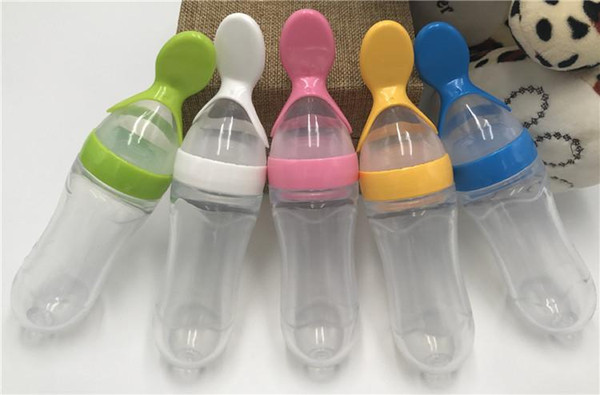 Baby Squeezing Feeding Spoon Silicone Training Scoop Rice Cereal Food Supplement Feeder Safe Tableware Medicine Extrusion Tools c024