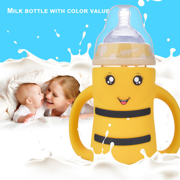 Cute Baby Bottles Cup Striped Bee Wide Mouth Children Training Cups Baby Drinking Water With Handle Feeding Bottle