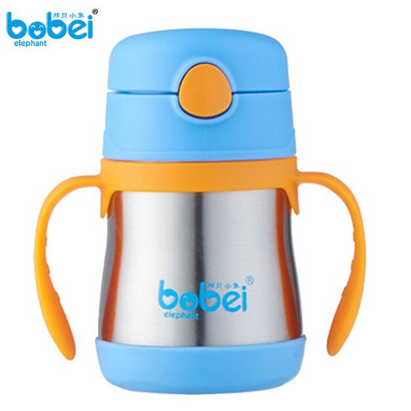 bobei elephant Baby bottles 200ml Kids cup 304 stainless steel insulation drinking straw cup winter learning Bottle water milk