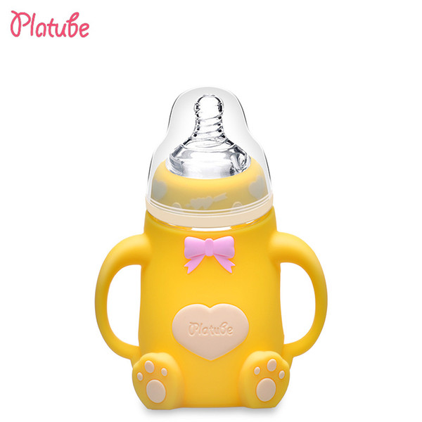 Wide caliber glass bottle, with silicone handle sets, drop, baby bottle maternal and child supplies five colors