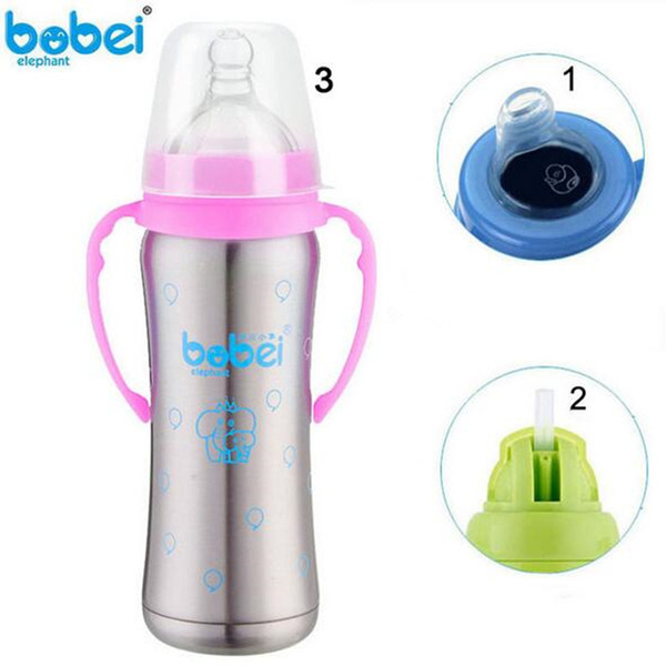 Baby Feeding Bottle 304 Stainless Steel Thermos Handle Nipple Straw Insulation Cup 3-in-1 Baby Nursing Bottle Winter For Newborn