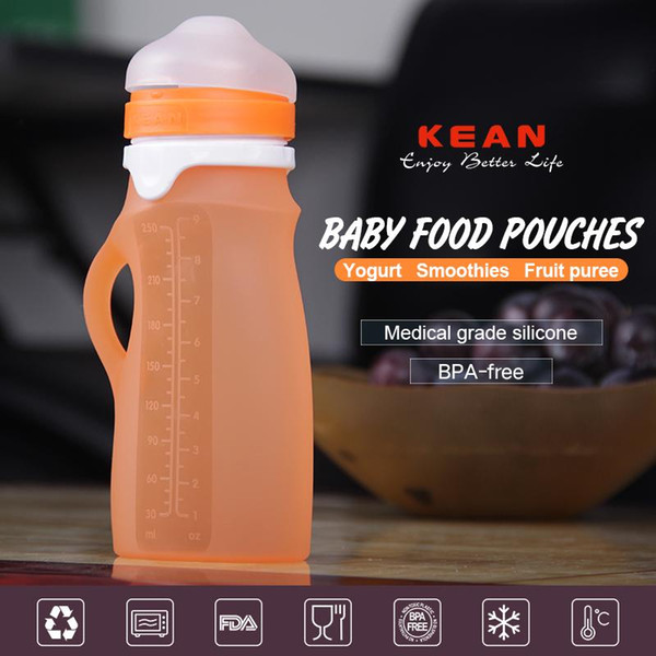 eClouds Food Grade Silicone Baby Bottle Reusable Baby Food Spout Pouch Wide Mouth Children Rice Paste bottle Feeding Bottle