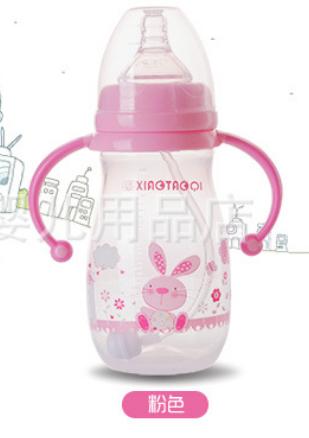 Feeding Bottles for Newborns PP Plastic Safe Use with Handle 300 Milliliter Shatter-resistant Colored Cartoon