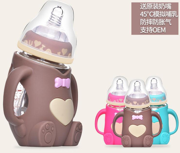 2018 New Arrival Mother and Baby Supplies Baby Feeding Prevention Of Fall and Flatulence Glass Feeding Bottle Special Purpose For Newborn Ba