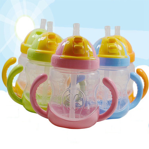 Mambobaby 280ml Baby Bottle Kids Cup Silicone Sippy Children Training Cups Cute Baby Drinking Water Straw Handle Feeding Bottle