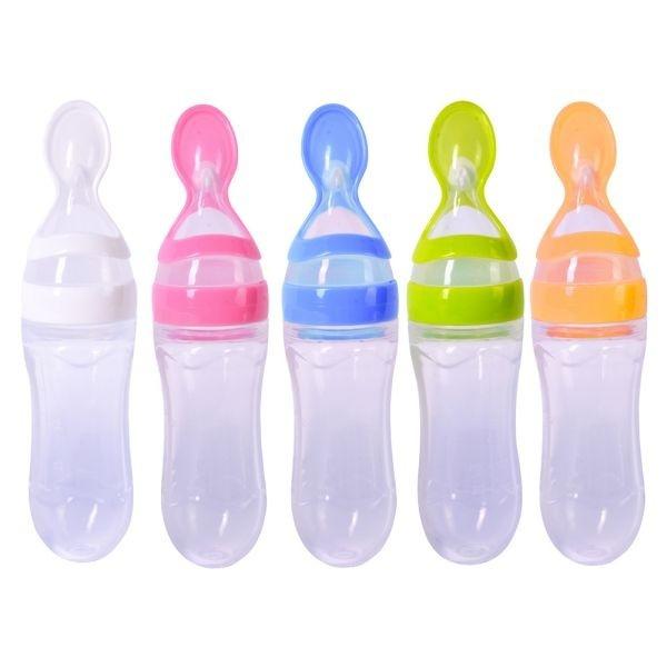 1pc 90ml Soft Silicone Spoon Baby Rice Cereal Eat-bottle Weaning Food Supplement