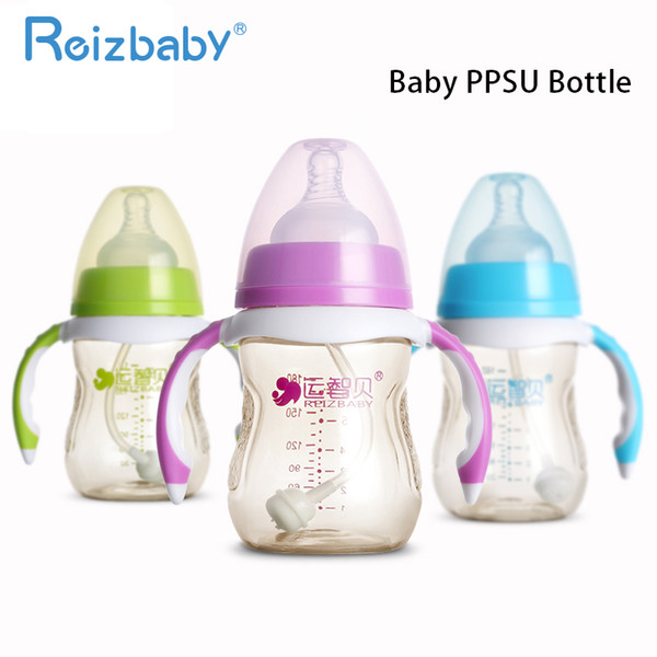 REIZBABY Baby Feeding Bottle Nipples Handles PPSU Wide Mouth BPA FREE Infant Milk Bottle 180ml/280ml Children Gift