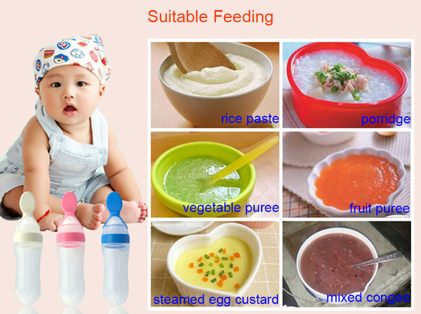 Wholesale-90ml Solid Color Infant Babies Silicon Feeding Bottle with Spoon