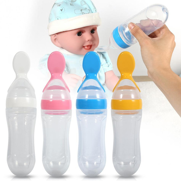 Hot sell 90mL Silicone Baby Toddler Feeding Bottle Spoon Fresh Cereal Squeeze Feeder Training Feeder Tableware Spoon