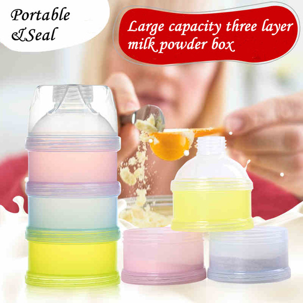 1pc Portable Solid Colors Baby Infant Food Snacks Feeding Milk Powder Storage Box Case Container 3 Layer Box powder milk Holder