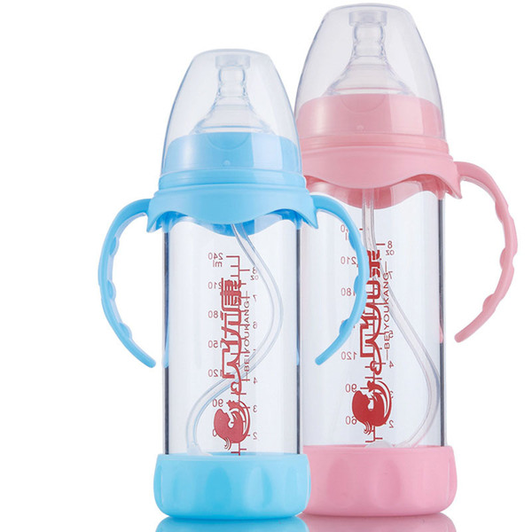 240ml Cute Baby bottle Infant Newborn Children Learn Feeding Drinking Handle Bottle Kids Standard Caliber PP Bottles