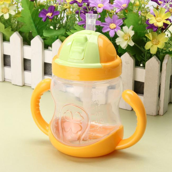 wholesale 280ml Cute Baby Cup Kids Children Learn Feeding Drinking Water Straw Handle Bottle mamadeira Sippy Training Cup Baby Feeding Cup