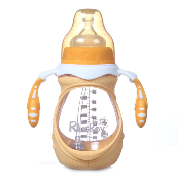 LCLL-Rluckey A New Baby Soft Silicone Nipple Bottle BPA Free Glass Bottle 240ml Infant Wide Mouth Milk Water Feeding Bo