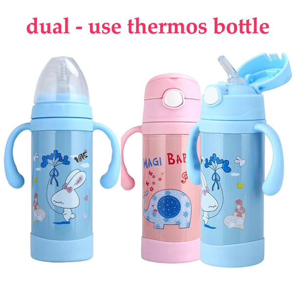 Dual-Use Stainless Steel Insulation Baby Bottle Feeding Bottles For Water Milk Child Straw Cup Portable Baby Bottles Cartoon Cup