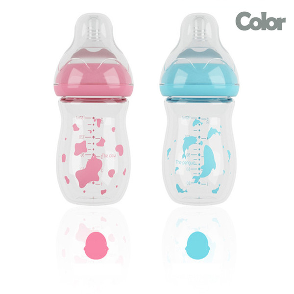 Free shipping blue powder wide caliber gourd-shaped baby glass milk bottle anti-flatulence high temperature resistant glass baby feeding bot