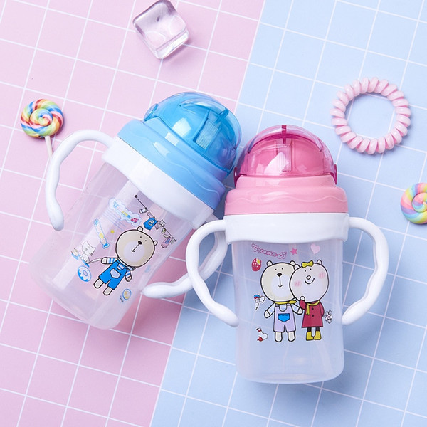 Cheap 280 ml Baby's Milk Bottle Cartoon Printed Straw Drinking Bottle With Handles Training Drinking Bottles For Infant Wholesale