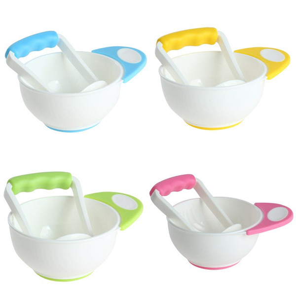 free shipping Two piece Baby Food Grinding Bowls Learn Dishes Handmade Grinding Fruit Food Supplement Baby Tool Infant Food Mills 4 Colors