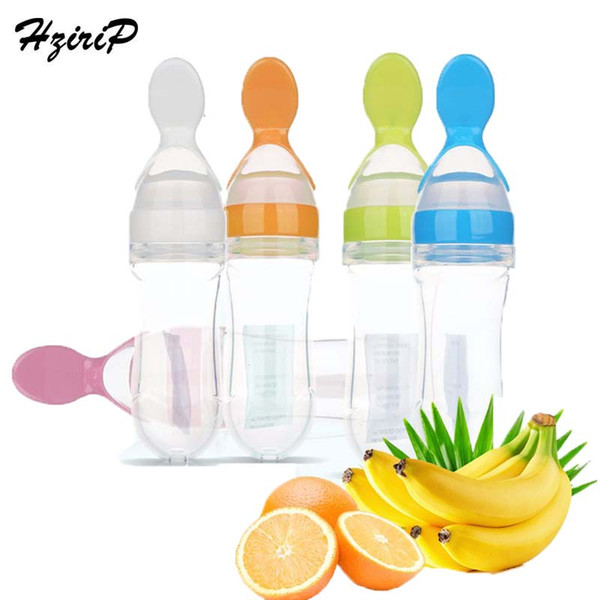 90ml Baby Toddler Food Cereal Bottle Feeding Spoon Infant Food Liquid PP Silicone Spoon Squeeze Feeder Supplies 5 Colors