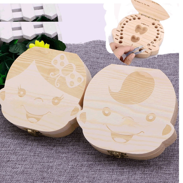 Kids Tooth Box Organizer Baby Save Milk Teeth Wood Storage Box For Boy&Girl