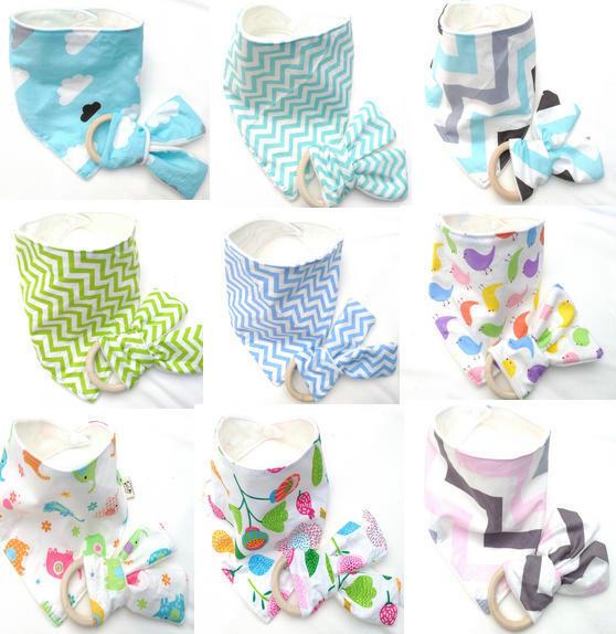 New Arrival Baby Teether Teething Ring Baby Wooden Teething training+baby broken flower pink cloud waterproof triangular bandage Buckle sets