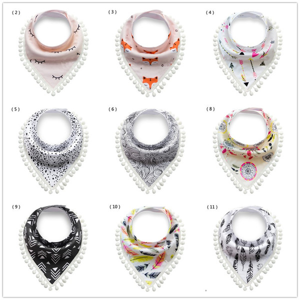 14 Design Baby Triangular Bandage Brup Cloths 100% Safe Cotton Material Double Layer Bibs With Tassels, DHL free shipping