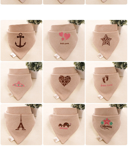 Colored cotton baby triangular scarf baby saliva towel embroidery double-layer pure cotton saliva pocket without fluorescent agent adjustabl