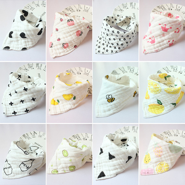 8 layers Baby Newborn INS print Bibs Infant Triangle Scarf Toddlers muslin Cotton Bandana Burp Cloths 30 colors C4834