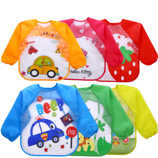 Baby Cartoon Overalls Waterproof Long Sleeve Bibs Children Kids Feeding Smock Apron Eating Clothes baby Burp Cloths 18 styles C3435