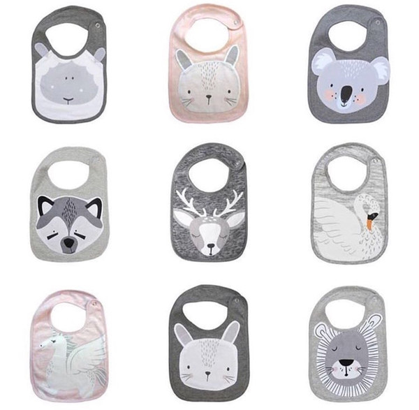 New INS Baby Bibs Saliva towel Animals swan Bear fox rabbit Cartoon shape Newborn Burp Cloths Soft cotton Print Bandana Feeding Scarf