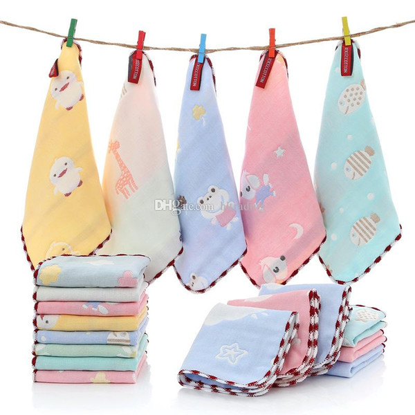 6 Layer muslin gauze square bibs Cotton towel baby boys girls printed Kindergarten small handkerchief children Burp Cloths M093