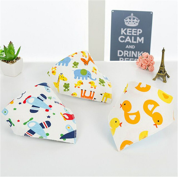 Newborn Baby Double Layer Cotton Triangle Bib Cartoon Infant Button Bandana Burp Toddler Animal Floral Cartoon Printing Turban Bibs LY225