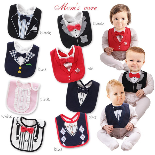 Infant Gentleman Style Bibs Baby 3 Layers Waterproof Bibs Infant Dinner Feeding Suit Tie Style Saliva Towel Bibs