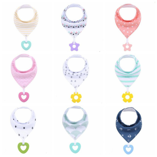 Baby Bandana Drool Bibs with Teething Toys Pure Cotton Triangle Drool Bib Newborn Drool Towel Snap Button Toddle Drools Burp Cloths ZYQ24