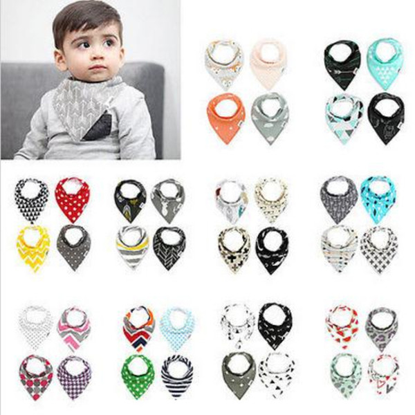 Top Quality 4Pcs Colorful Modern Pattern Newborn Baby Bandana Drool Bibs Unisex Cotton Saliva Towel Triangle Gift Set