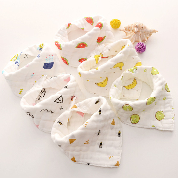 Baby Bibs Cartoons INS Burp Cloths Foral Printed Cotton 6 layer bibs Bandana Infant Saliva cloth Triangle Towel 15 styles C360