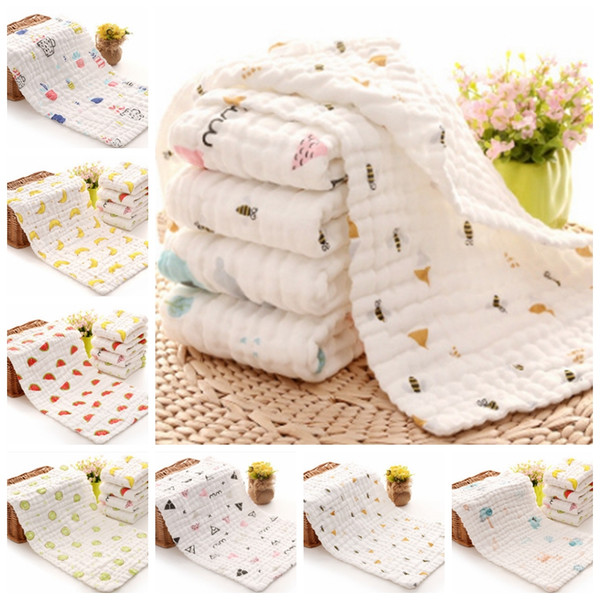 Baby Towels 100% Cotton Gauze Newborn Burp Cloths Muslin Baby Face Towels Baby Bath Wrap Infant Boys Girls Washcloth 17 Designs 10pcs DW4154