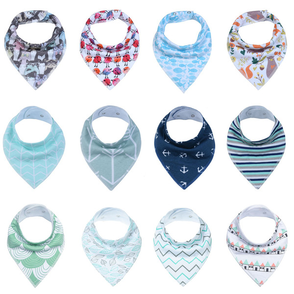 12pcs Unisex Baby Bandana Drool Bibs Adjustable Snaps Bibs for Drooling and Teething 100%Cotton Gift Set Useful Baby Accessories V191112