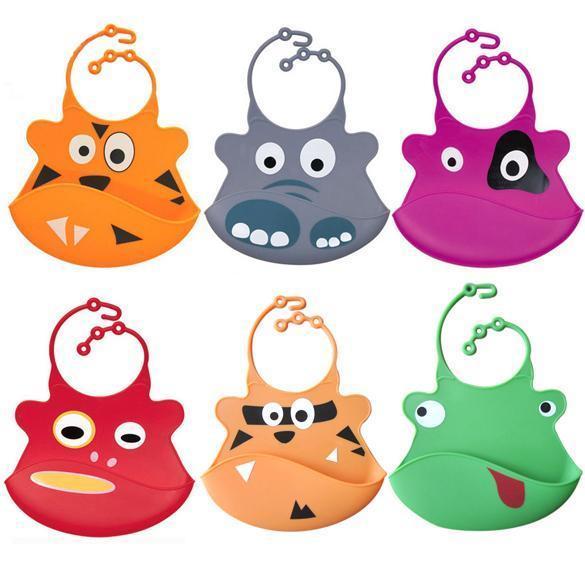 ht Wholesale- NEW Washable Silicone Infant Feeding Baby Kid Bib Fun Characters Waterproof M09