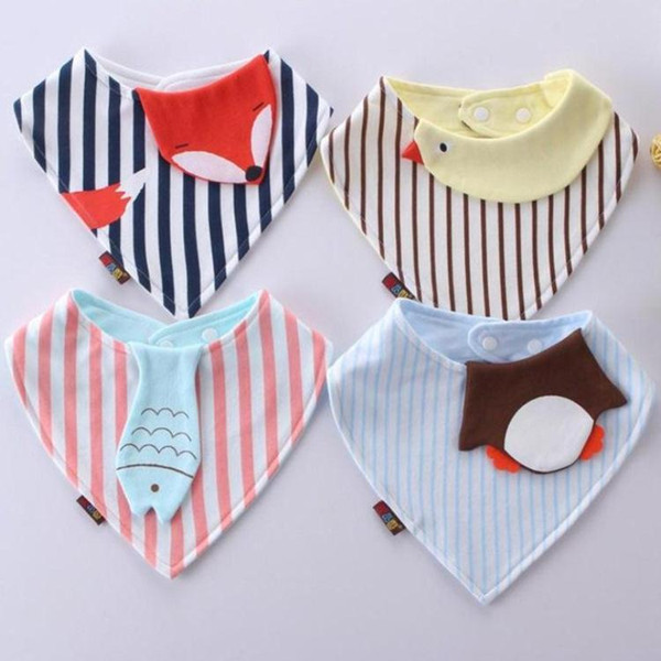Baby Bibs Cartoon Kids Burp Cloths Triangle Towel Striped Plaid Cotton Slobber Towel Baby Feeding bib Children's bibs GGA2195