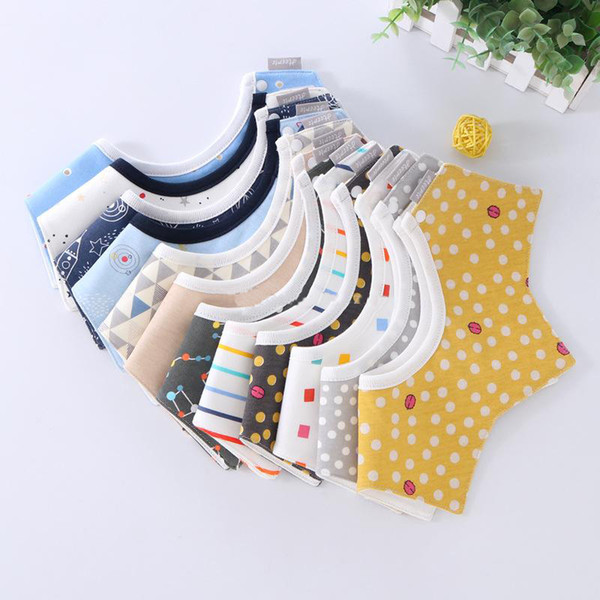 Baby Bibs Cartoon INS Bibs Burp Cloths Star Striped Cotton 3 layer bibs Bandana Infant Saliva cloth Kids Rotate Towel 12 Colors