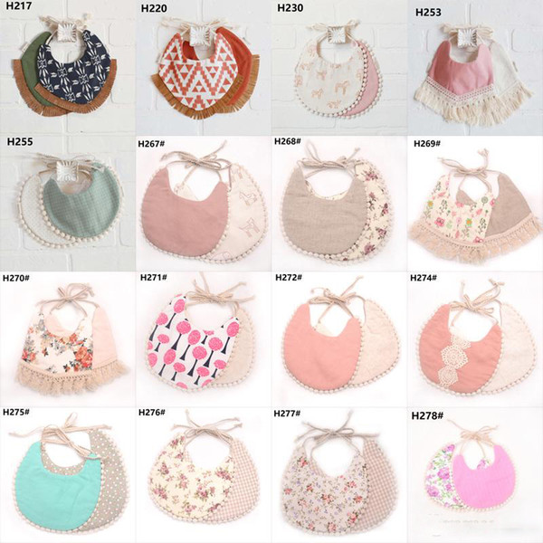Cartoon Floral geometry animal print 2019 New infant bandana Burp Cloths baby girls boys cotton double layer tassel bib