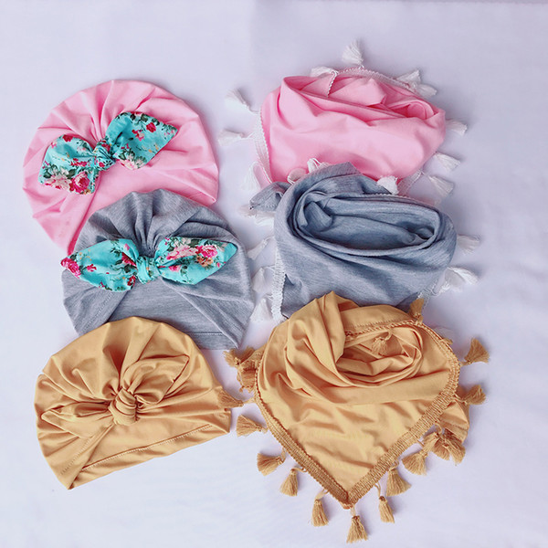 6 colors Baby Cotton Rabbit Ears hat+Triangle Tassels Bib 2pcs/set INS Burp Cloths toddler scarf caps infant Saliva Bibs C2060