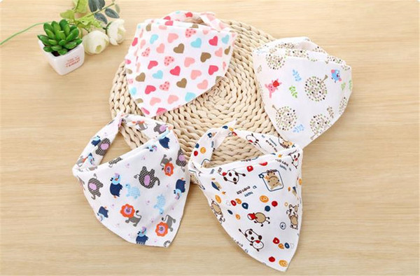 Double Layer Cotton Cartoon Infant Button Triangle Bib Newborn Bandana Burp Cloths Toddler Animal Floral Printing Turban Bibs Scarf LY225